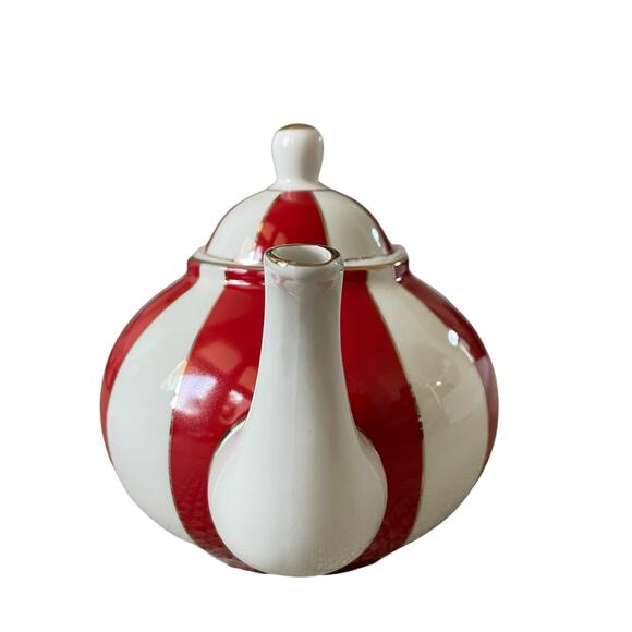 Grace Teaware Fine Porcelain Teapot Holiday Red White Gold Peppermint Stripe New - Picture 10 of 16